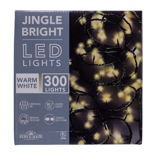 50.7" 300 LIGHT WARM WHITE LED GREEN WIRE JINGLE BRIGHT