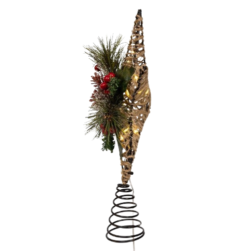 13.5" 6PT RATTAN STAR TREETOP W/HOLLY BERRIE