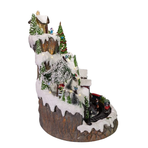 BATTERY-OPERATED MUSICAL LED MOUNTAIN VILLAGE TABLE PIECE 