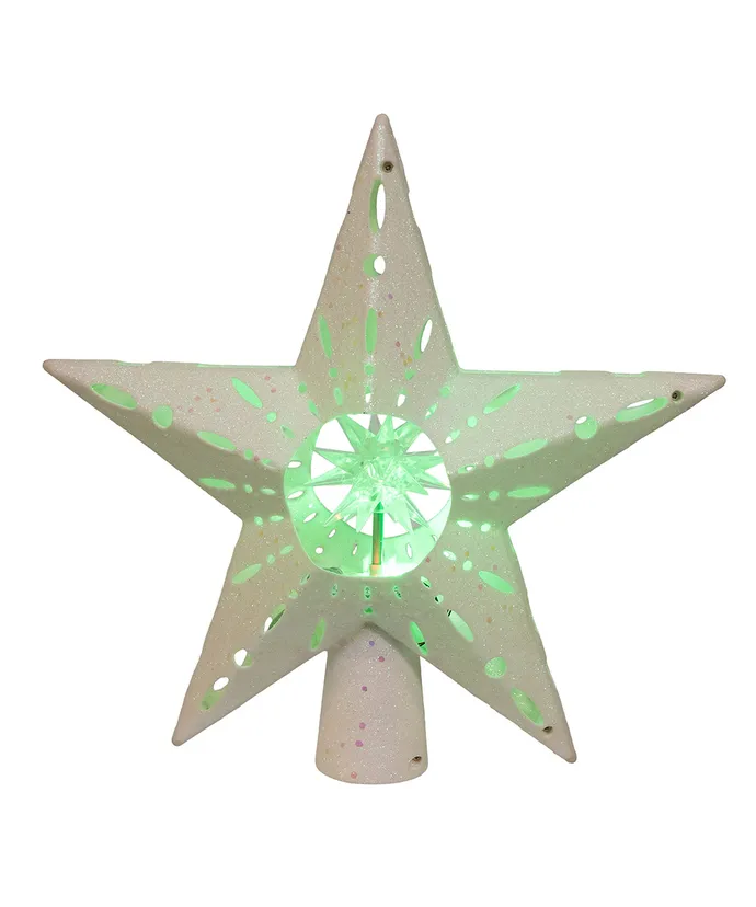 12.2" PRE-LIT WHITE GLITTER IRIDESCENT STAR TREETOP