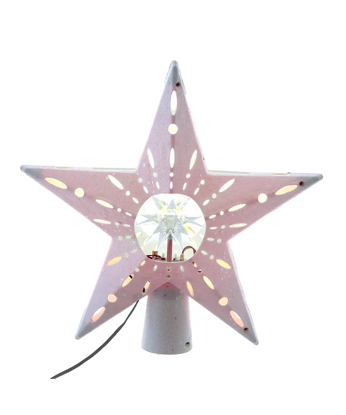 12.2" PRE-LIT WHITE GLITTER IRIDESCENT STAR TREETOP
