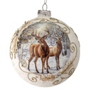 5" GLASS DEER W/HOLLY SCROLL BALL ORNAMENT 