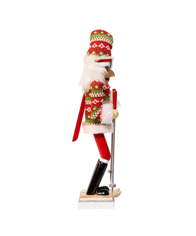 15" SKI SANTA WITH CHRISTMAS SWEATER NUTCRACKER