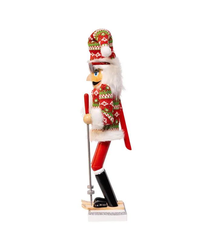 15" SKI SANTA WITH CHRISTMAS SWEATER NUTCRACKER