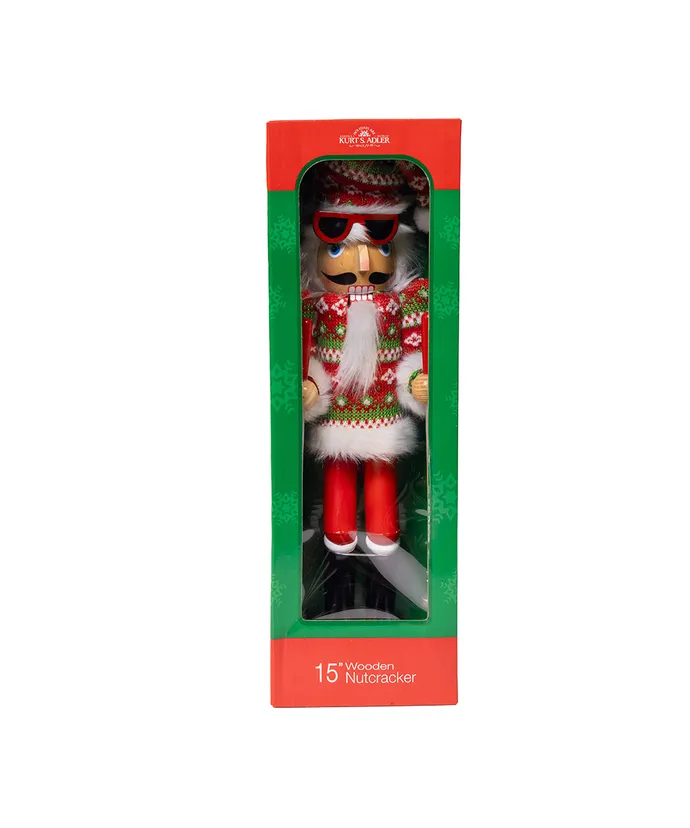 15" SKI SANTA WITH CHRISTMAS SWEATER NUTCRACKER