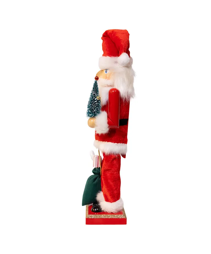 15"WOODEN SANTA W/GIFTS & TREE NUTCRACKER