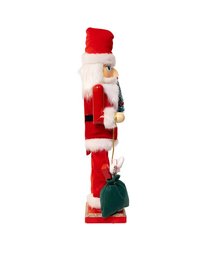 15"WOODEN SANTA W/GIFTS & TREE NUTCRACKER