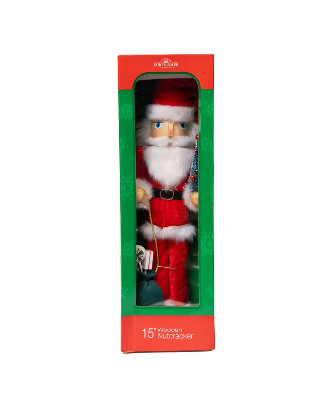 15"WOODEN SANTA W/GIFTS & TREE NUTCRACKER