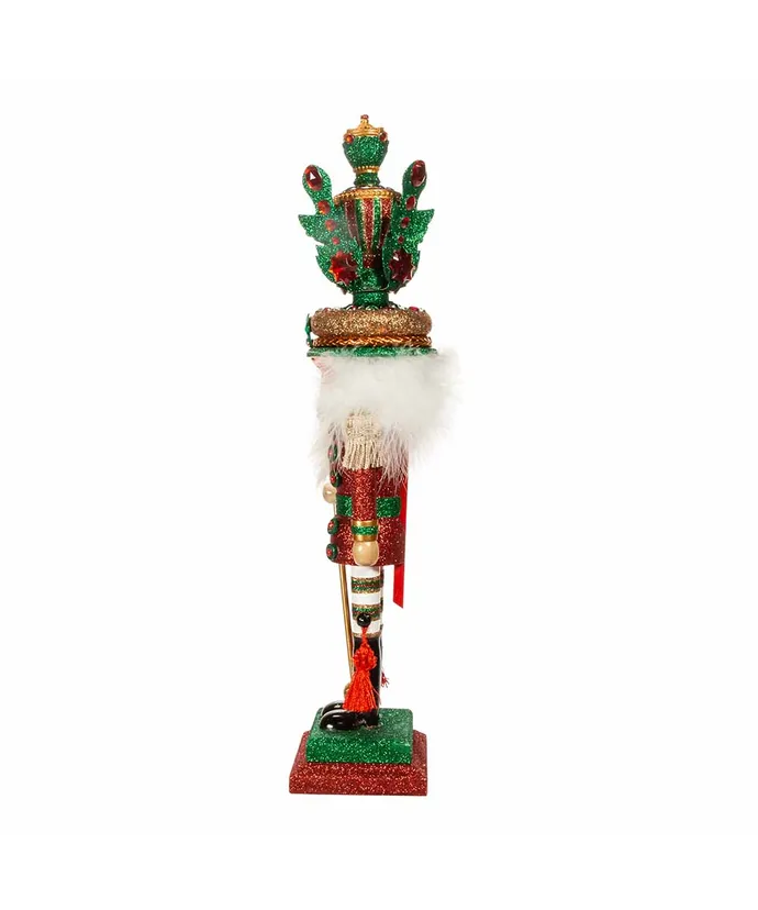 18"HOLLY WOOD RED & GREEN LEAVES HAT NUTCRACKER.