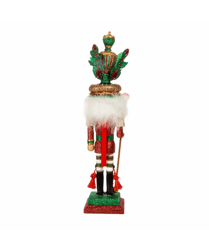 18"HOLLY WOOD RED & GREEN LEAVES HAT NUTCRACKER.