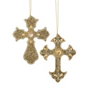 7.5" JEWELED W/BEAD CROSS ORNAMENT 2/AST