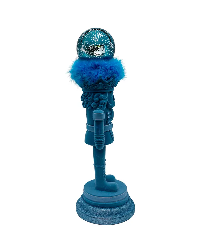 20" HOLLYWOOD NUTCRACKER BATTERY OPERATED MUSICAL LIGHTED FLOCKED BLUE