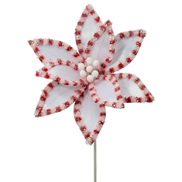 22" CANDY W/SNOWGLITTER POINSETTIA STEM