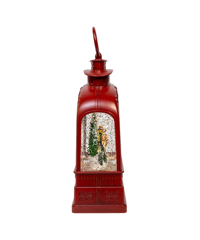 8.5" BATTERY OPERATED USB LED LIGHTED SANTA ON SLEIGH LANTERN WITH SPINNING GLITTER WATER