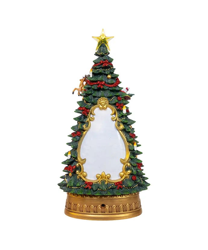 13.5" BATTERY OPERATED USB LED LIGHTED SANTA & DEER TREETOP WITH SPINNING GLITTER WATER