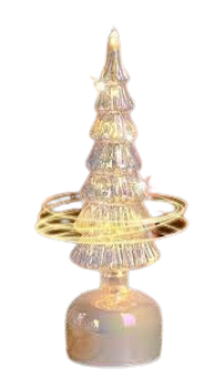 13"H B/O LIGHTED ROTATING GLITTERED GLASS CHRISTMAS TREE