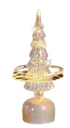  13"H B/O LIGHTED ROTATING GLITTERED GLASS CHRISTMAS TREE