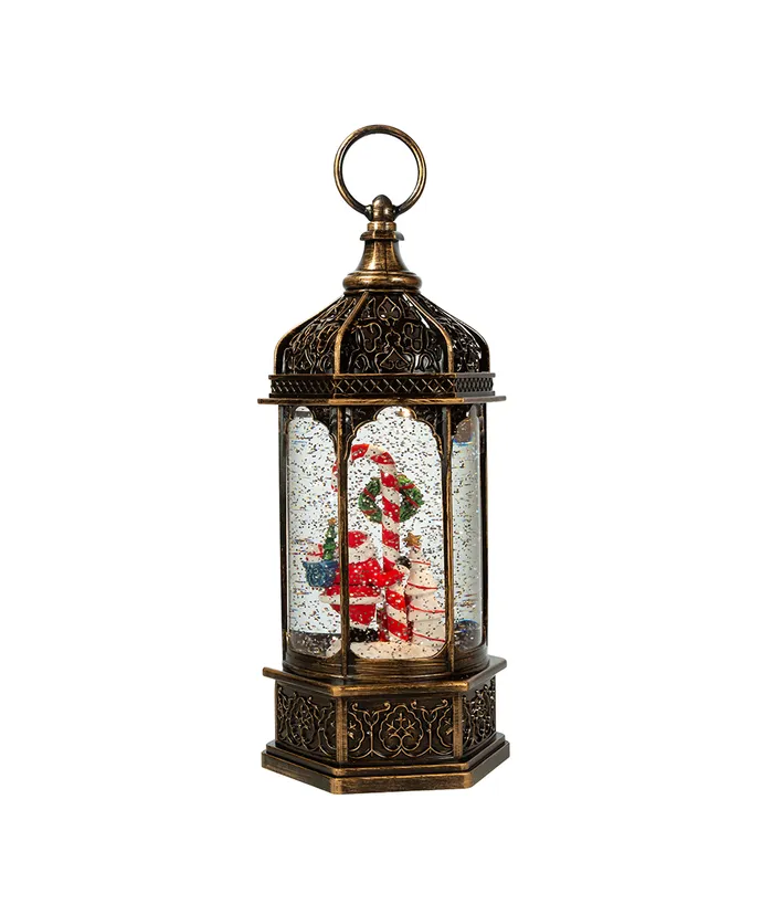 11" BATTERY OPERATED LIGHT UP SANTA WATER LANTERN