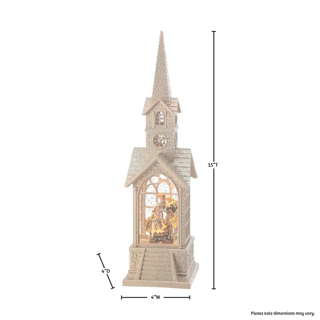 16" LED/BTY/TMR NATIVITY CHURCH WTR GLOBE USB