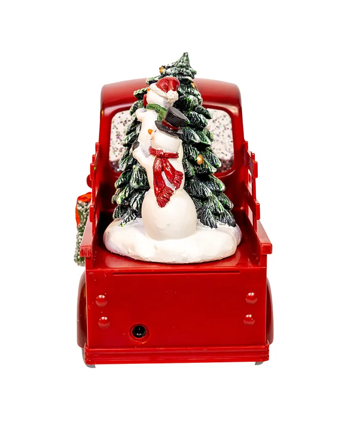 9.5" BATTERY OPERATED USB LED LIGHTED SANTA & CHRISTMAS TREE IN TRUCK WATER GLOBE 
