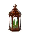 13"BRONZE LANTERN W/LIGHTED TREESANTA DECORATION. 