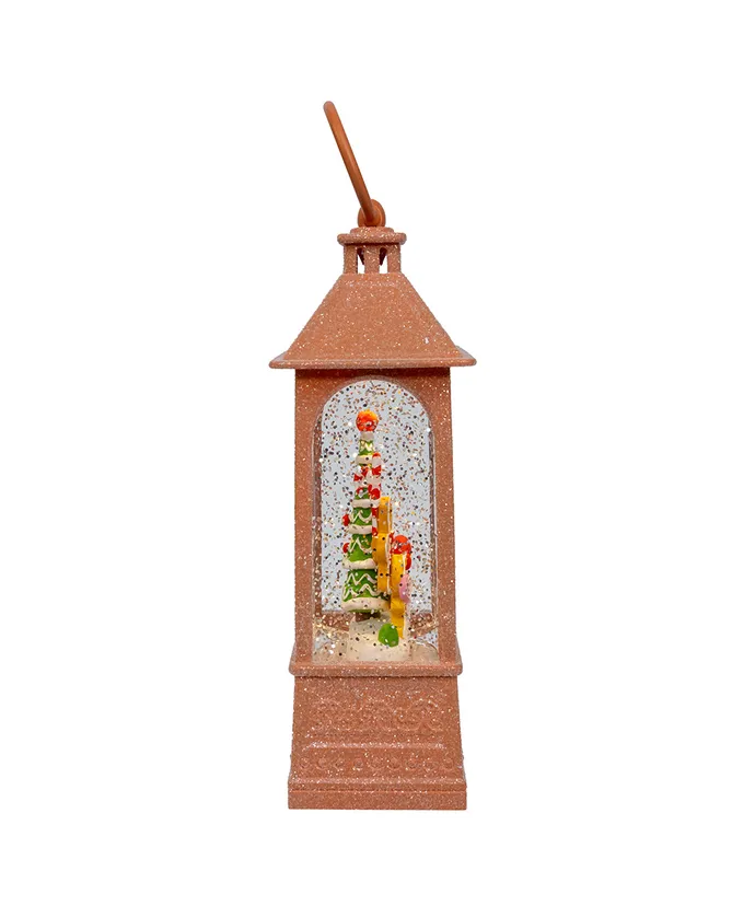 8.37" BATTERY OPERATED USB LED LIGHTED GINGERBREAD & TREE SCENE WATER LANTERN 