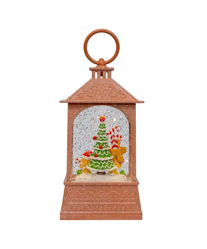 8.37" BATTERY OPERATED USB LED LIGHTED GINGERBREAD & TREE SCENE WATER LANTERN 