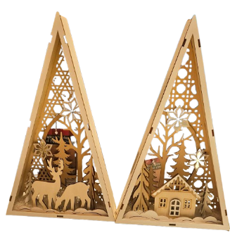 C11.5"H B/O LIGHTED WOOD FOREST SCENE TABLE DECOR, 2 ASST