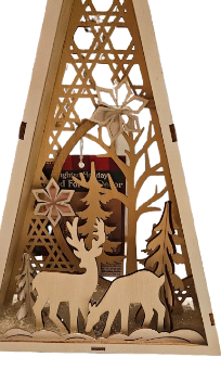 C11.5"H B/O LIGHTED WOOD FOREST SCENE TABLE DECOR, 2 ASST