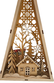 C11.5"H B/O LIGHTED WOOD FOREST SCENE TABLE DECOR, 2 ASST