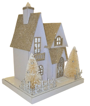 9" LED/BTY TMR CRDBRD SNOWY LANE HOUSE