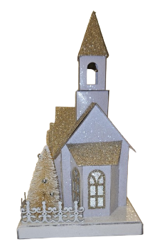 11" LED/BTY TMR CRDBRD VINTAGE SNOWY HOUSE