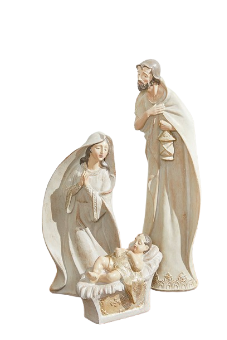7-18´´WHITEWASH NATIVITY W/GOLD TRIM SET/9´´