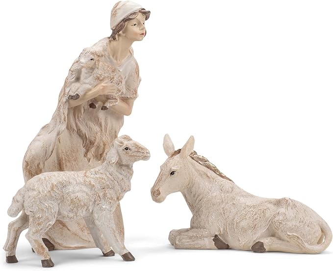 7-18´´WHITEWASH NATIVITY W/GOLD TRIM SET/9´´