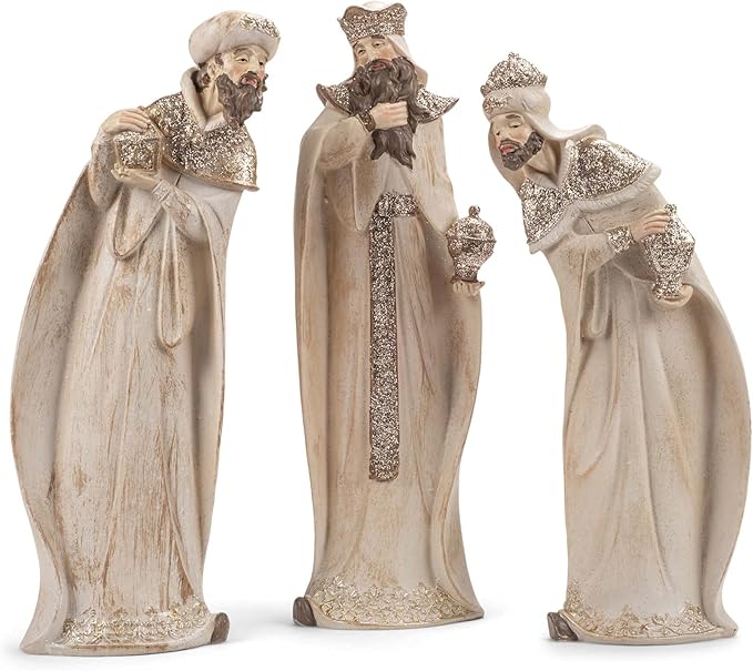 7-18´´WHITEWASH NATIVITY W/GOLD TRIM SET/9´´