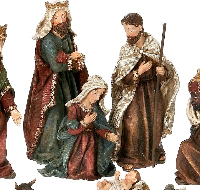 2-7.5´´RESIN LINEN NATIVITY SET/10 PICT BOX