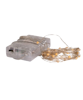 16.3' Battery Operated 50-Light Classic White Superbright LED Silver Wire Light Set In PDQ