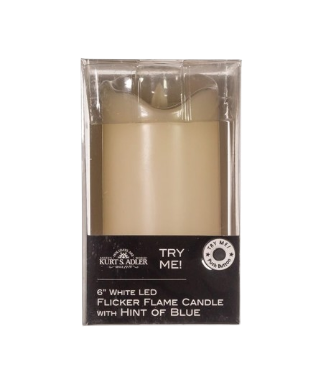 6"WHITE LED FLICKER FLAME CANDLE W/HINT OF BLUE