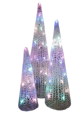 CLEAR ACRYLIC CONES WITH LED LIGHTS SET 3 PIECE