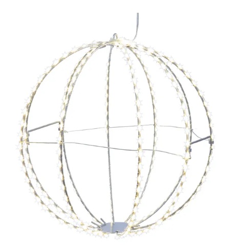 12" 280-LIGHT WARM WHITE LED FOLDABLE SILVER METAL SPHERE