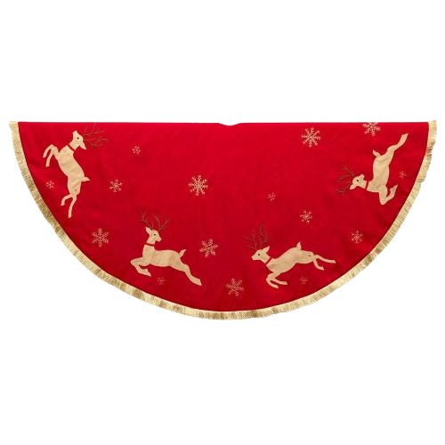 54"RED/TAN PATCHWORK RUNNING DEER TREE SKIRT