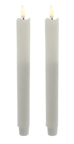 9.7" BATTERY OPERATED LED FLICKER FLAME RIDGED TAPER CANDLES 2-PIECE SET 