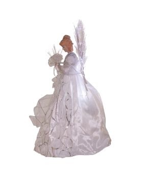 18"WHITE AND SILVER FIBER-OPTIC LED ANGEL TREETOP