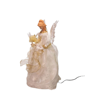 14"FIBER-OPTIC IVORY AND GOLD ANIMATED LED ANGEL TREETOP
