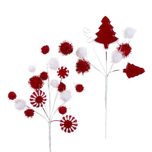 RED AND WHITE CANDY POM POM PICK / INDIVIDUAL