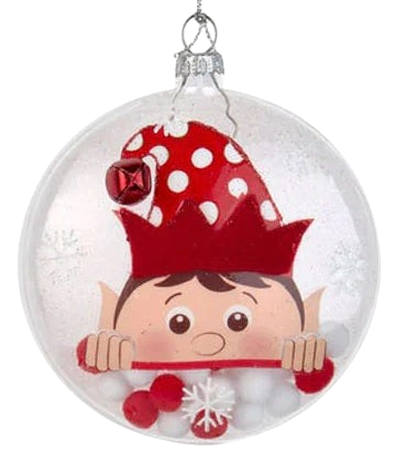 GLASS ELF WITH POM POMS ORNAMENTS