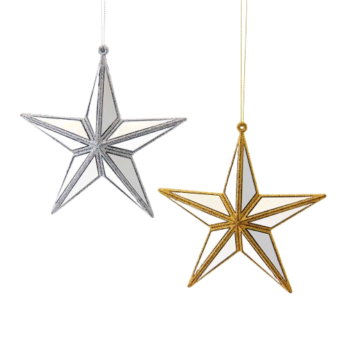 SILVER MIRROR STAR ORNAMENTS / INDIVIDUAL