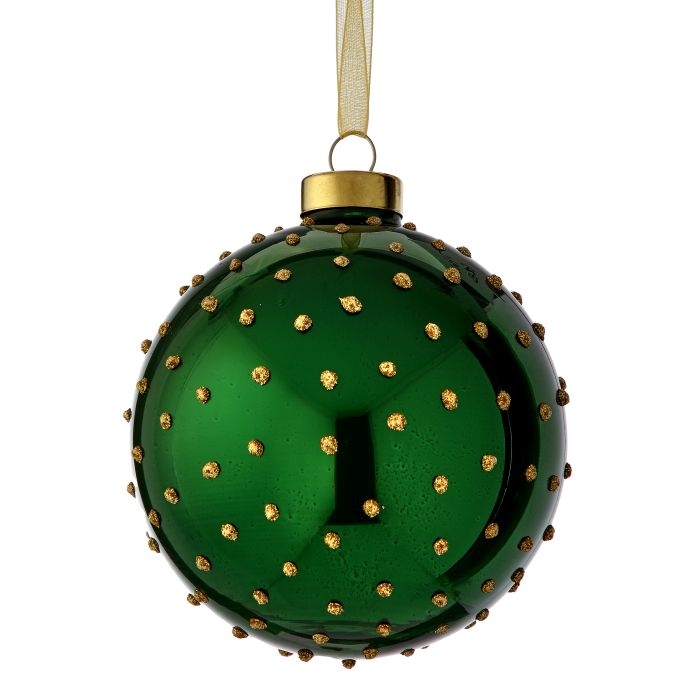 4" DIMPLED GLASS BALL ORNAMENT GREEN