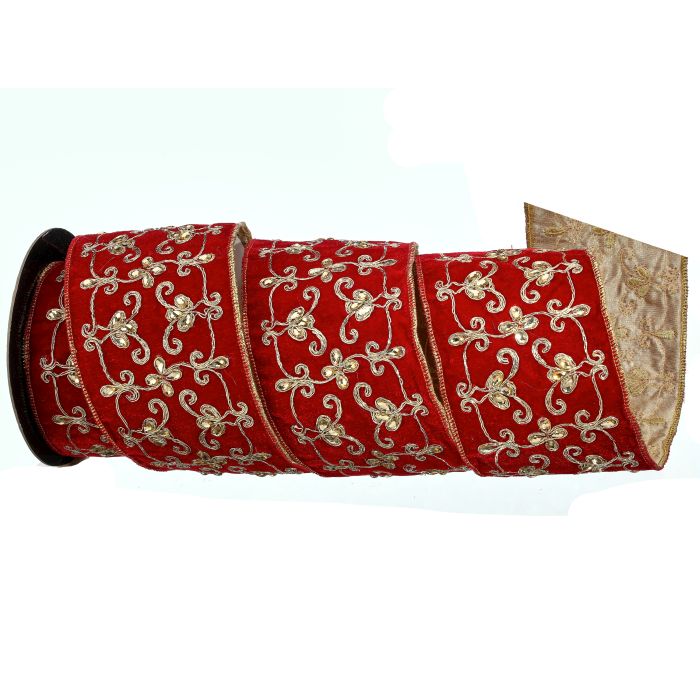 4"X5Y JEWEL FLUERET VELVET RIBBON