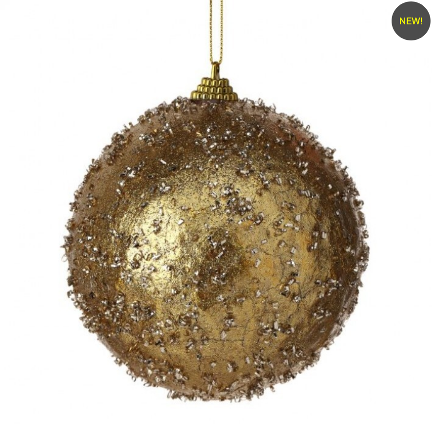 4" CRACKLE PEARL FROSTED BALL ORNAMENT